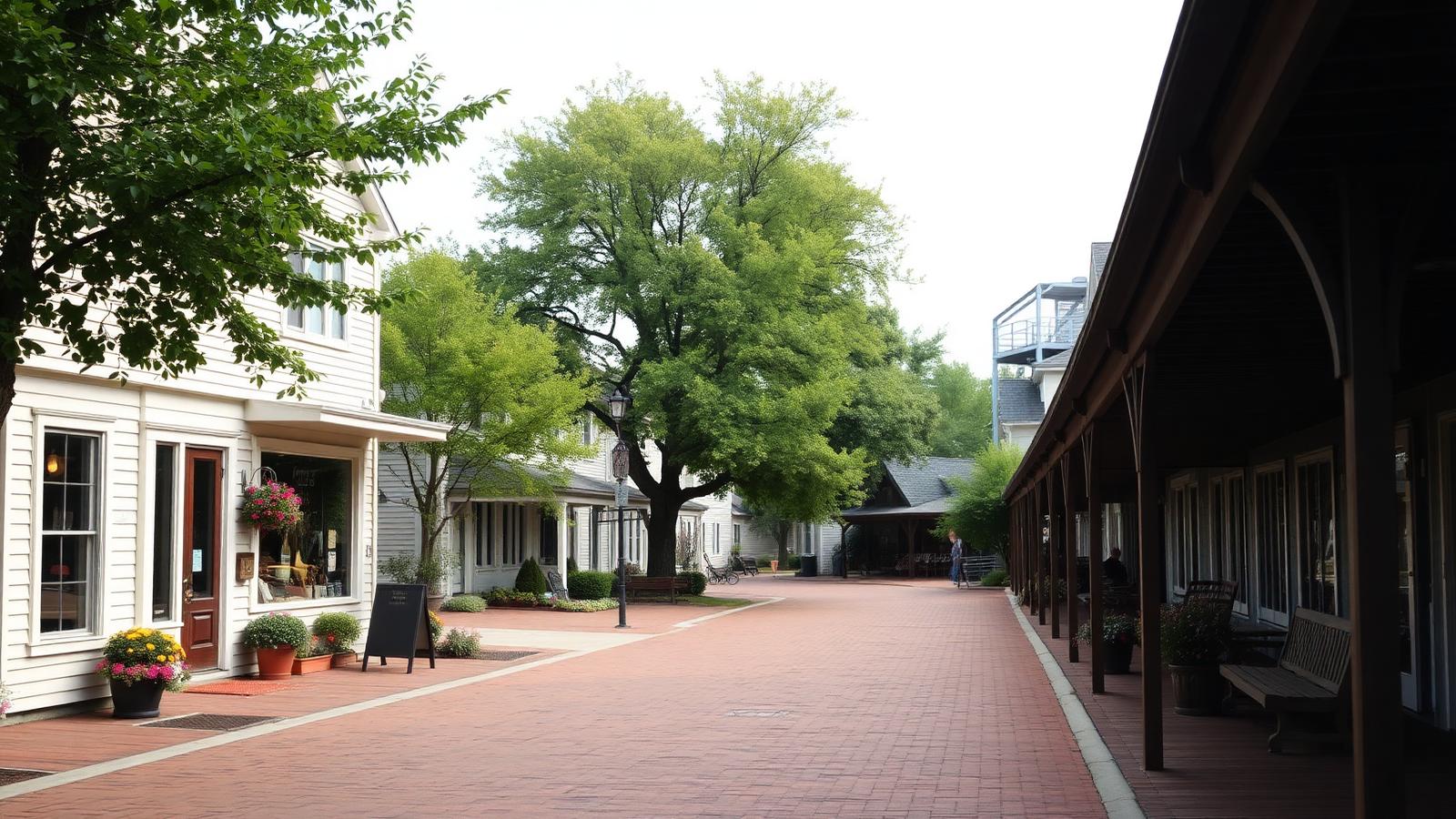 Historic village streetscape in Long Grove, Illinois